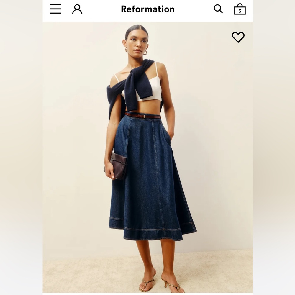 Reformation Delilah Denim Midi Skirt Blue - Size 26